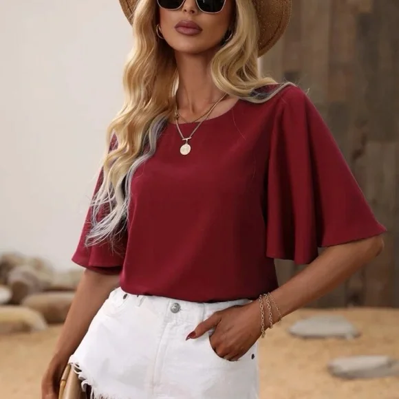 butterfly frill ruffle sleeve boho blouse top royal blue - Picture 10 of 10